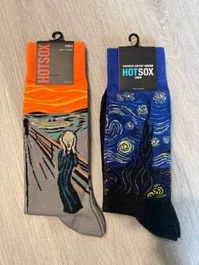 Set of Hot Sox Men's Artist Socks - Orange & Blue Classic Art Prints